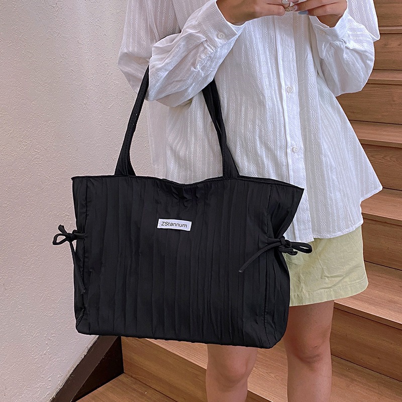 Women Bags For Office Use - 女性用折りたたみ式ストライプナイロンドローストリングトートバッグ、大容量ハンドバッグショルダーバッグ、毎日の通勤、ショッピング、学校、オフィスでの使用に最適