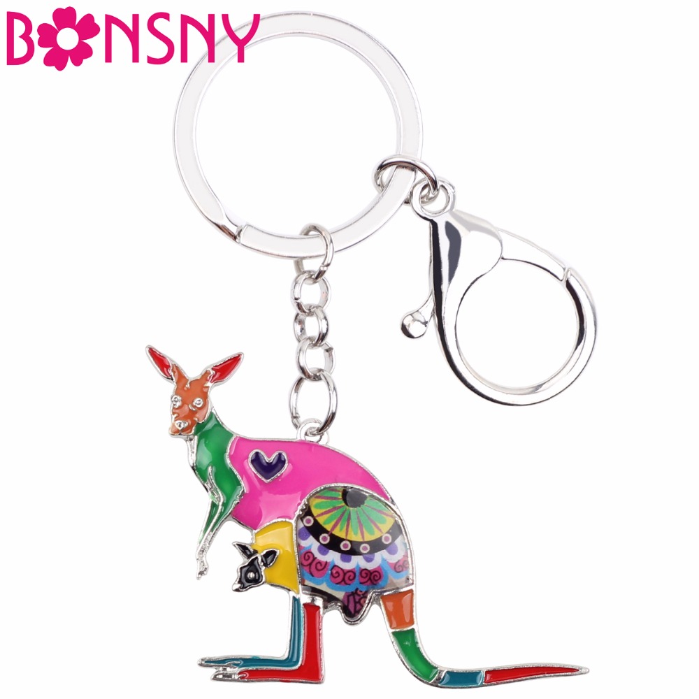 Women Bags In Australia - Bonsnyエナメル花オーストラリアカンガルーキーチェーン女性女の子キーリングギフトバッグチャームキーホルダー車のキー財布ファッションジュエリー