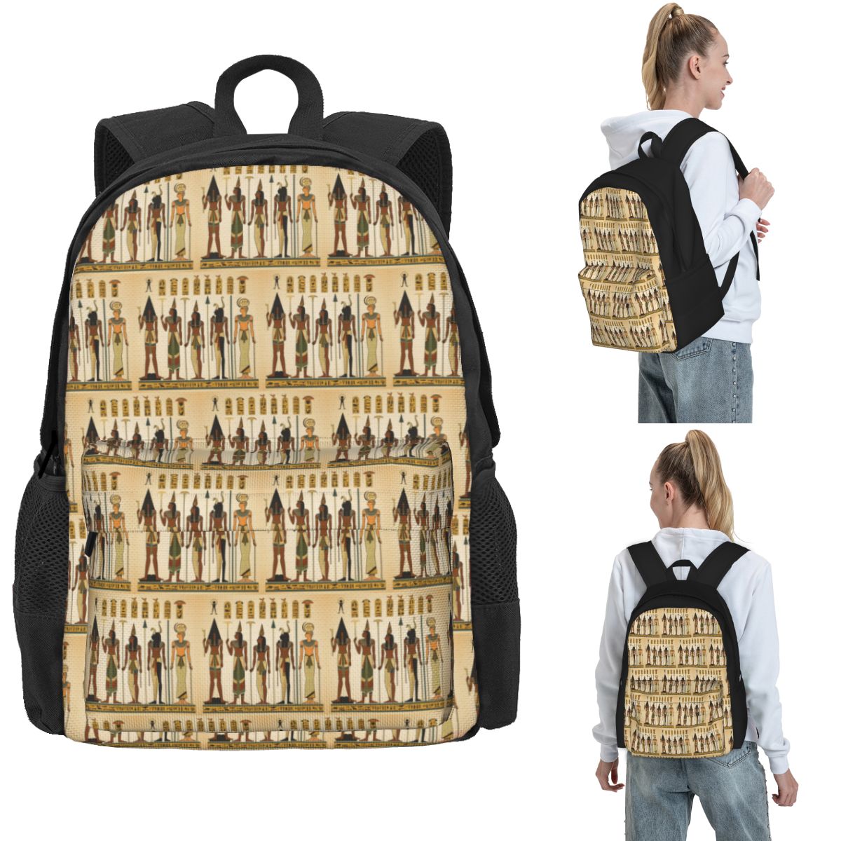 Women Bags Egypt Sale - 古代エジプトのシームレスなパターンのバックパックホットセールデイパック大容量ブックバッグスクールバッグショルダーバッグ男性女性用