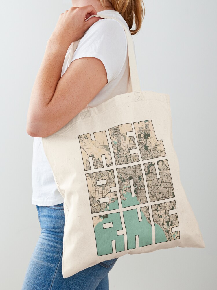 Women Bags In Australia - オーストラリア・メルボルン市地図 - ヴィンテージトートバッグ ショッパーバッグ 女性用大型バッグ 再利用可能なショッピングバッグ