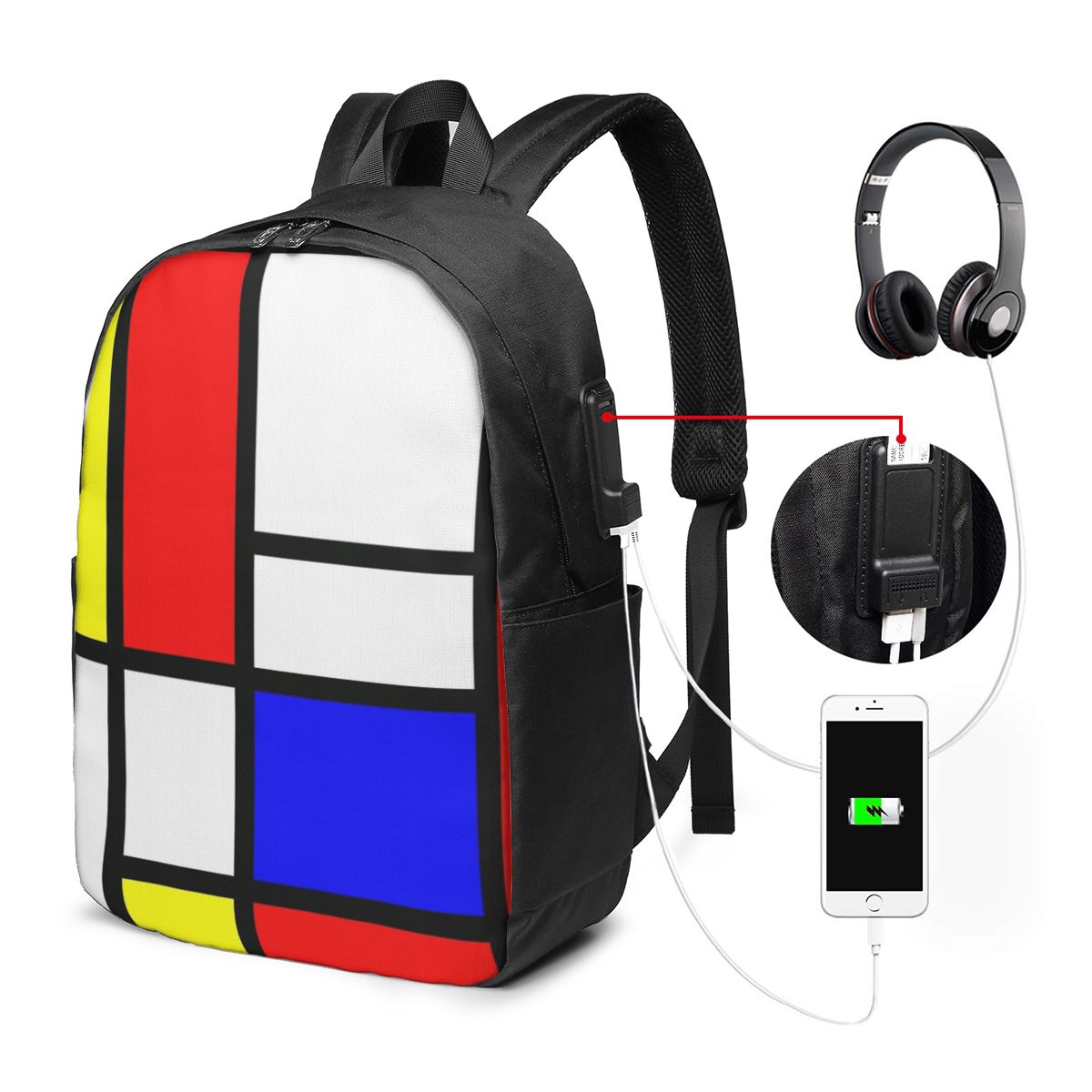 Women Bags For Women - ピエト・モンドリアン構成バックパック旅行ノートブックバッグコンピュータ大学生スクールバッグラップトップショルダーバッグ男性用女性用