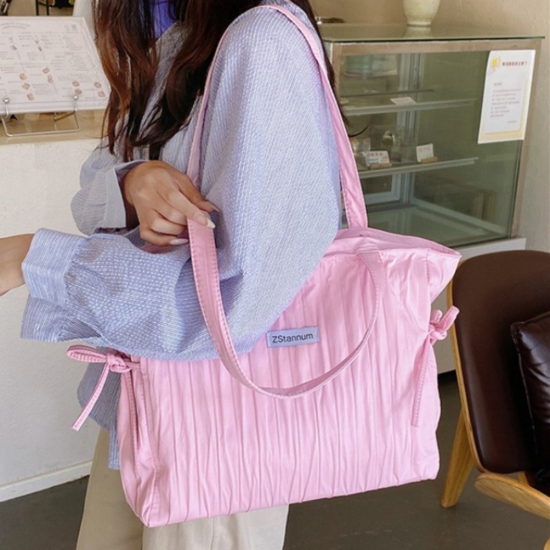 女性用折りたたみ式ストライプナイロンドローストリングトートバ - Women Bags For Office Use のレビューと価格