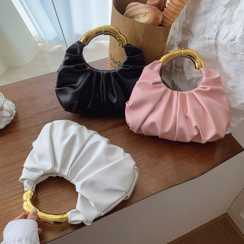 韓国の新しい女性用雲模様プリーツハンドバッグ、高級無地クラッ - Women Bags High End Brands のレビューと価格